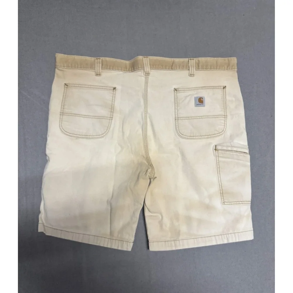 Carhartt Mens 42 Carpenter Work Shorts Beige Cotton Canvas Relaxed Fit 102514